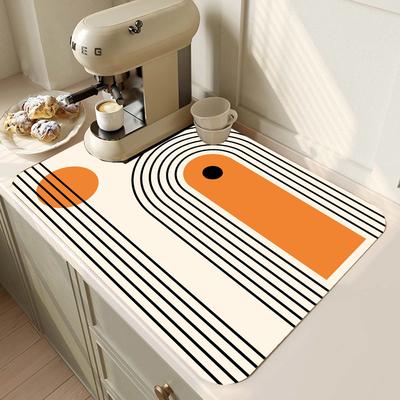 Kitchen Tableware Drying Mat Printed Coffee Machine Drain Pad Countertop Absorbent Draining Mat Placemat Dinnerware Table Decor