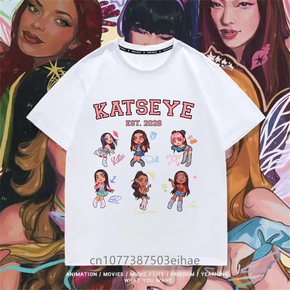 Katseye Kpop Unisex T Shirt Short Sleeve Boys Girls Megan Daniella Manon Lara Sofia Yunchae Fan Printed Casual Basic Tee