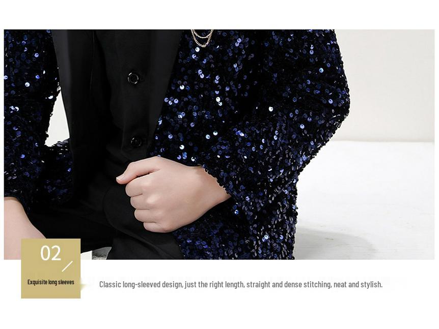 Smoching frumos pentru băieți: Set Costum cu Paiete pentru Spectacole și Podiumuri