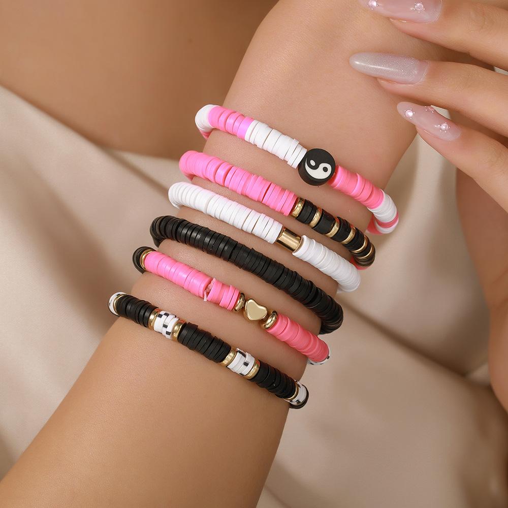 Mixed Color Elastic Soft Pottery Bracelet Love Tai Chi Yin Yang Soft Pottery Bracelet Friendship Couple Stacked Bracelet