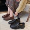 Fashion Retro Low Heel Single Shoes Autumn New Round Toe Deep Mouth Breathable Hole Metal Buckle Non-slip Low Top Shoes