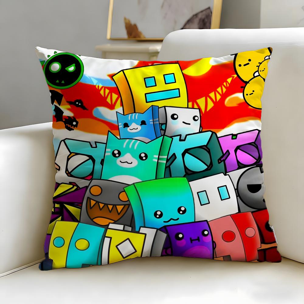 classic game Geometry Dash Cushion Cover Soft EasyWash Pillow Case Versatile for Couch Bed Travel and Office