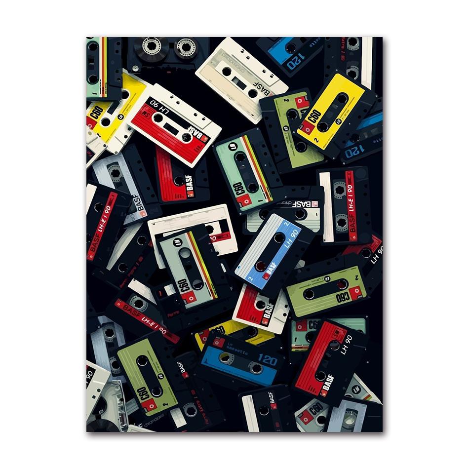 Vintage Cassette Tape and Vinyl Poster Modern Music Prints Canvas Painting Wall Art Pictures Home Room Classics Music Decoration