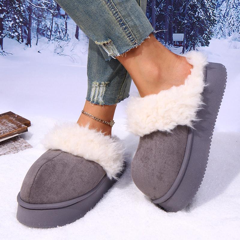 Fashion Fashion Platform Fluffy Slippers Women Indoor Thick Sole Non Slip Plush House Shoes Woman Autumn Winter Warm Faux Fur Slippers
