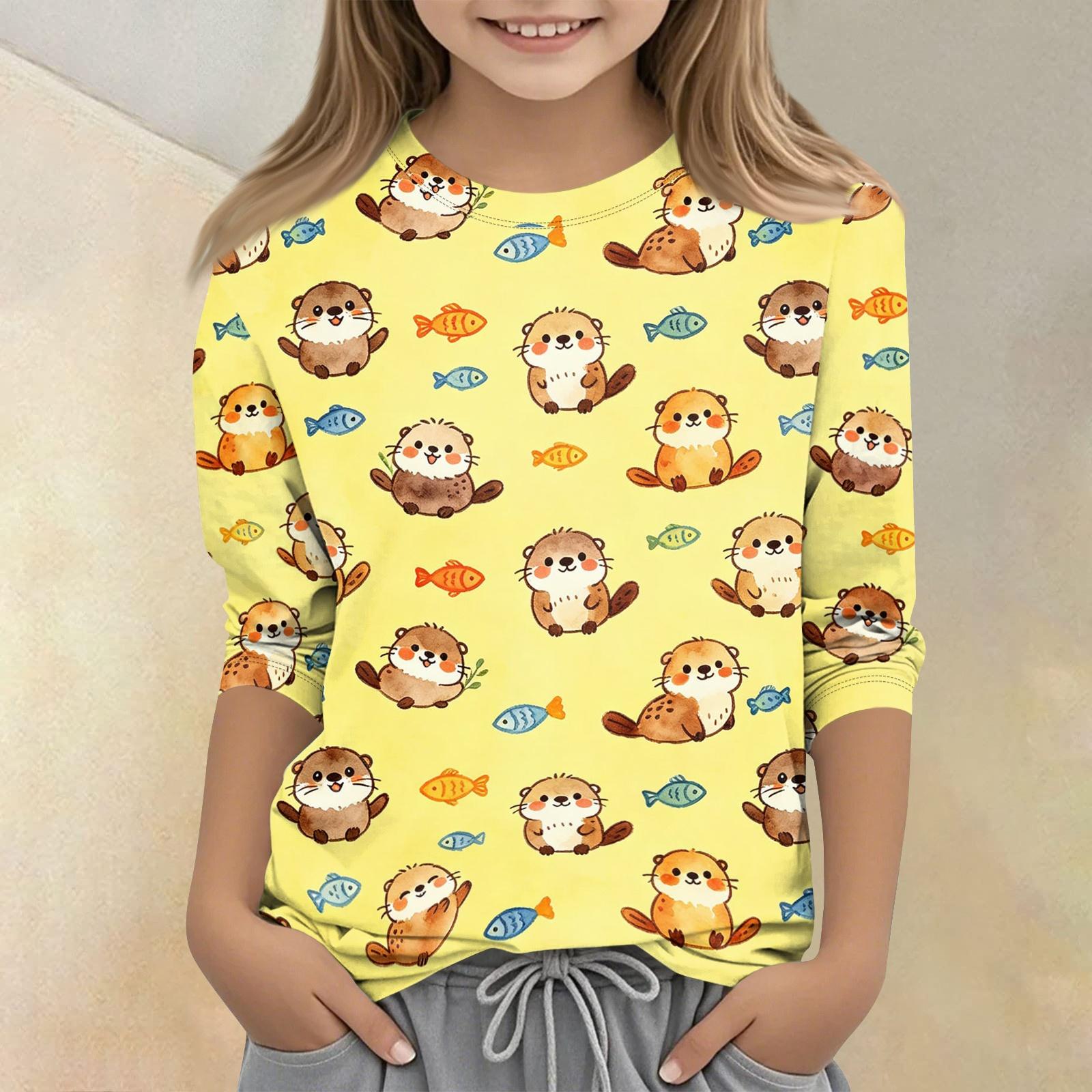 

Kids Animal Print Crew Neck Three Quarter Sleeve Casual T Shirt Soft Comfortable Fit Lightweight Fabric Suitable for Everyday Wear 160 жовтий