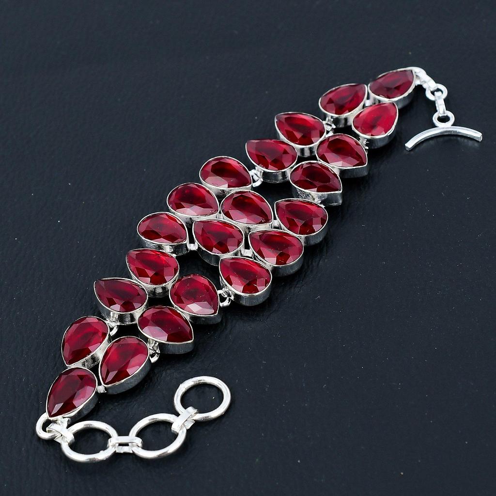 Red Ruby Gemstone Handmade 925 Sterling Silver Bracelet, Silver Bracelet, Red Ruby Bracelet For Women, Red Ruby Unisex Bracelet For Gifts