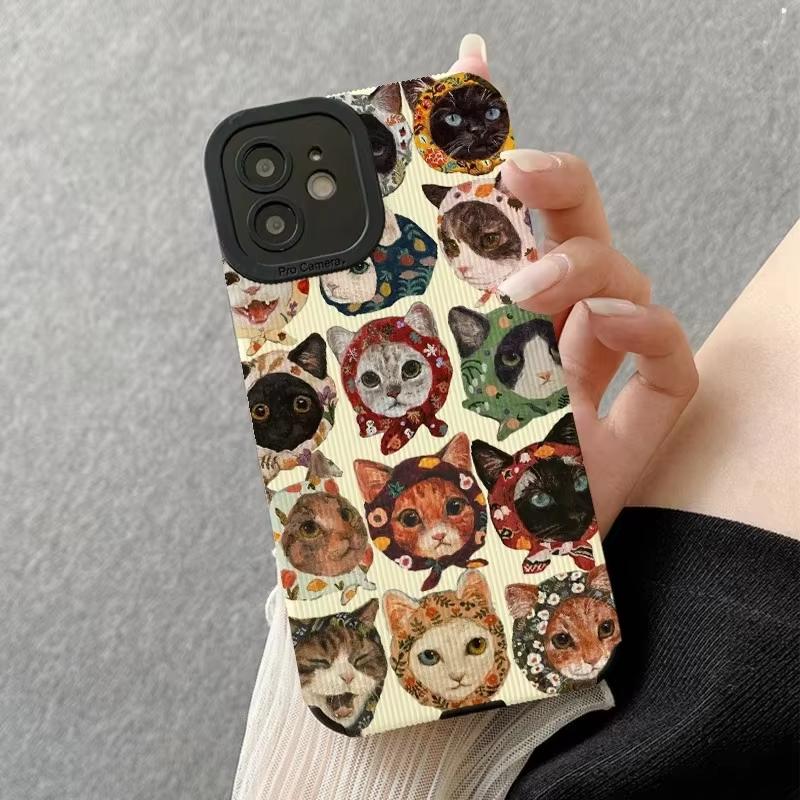 Fashion Many Funny Cat Silicone Case For iPhone 13 14 15 Pro Max 16 Plus 11 12 Mini 17 Air Soft Leather Shockproof Full Cover