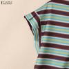 ZANZEA Women Casual Round Neck Loose Stripe Print Short Sleeve Blouse