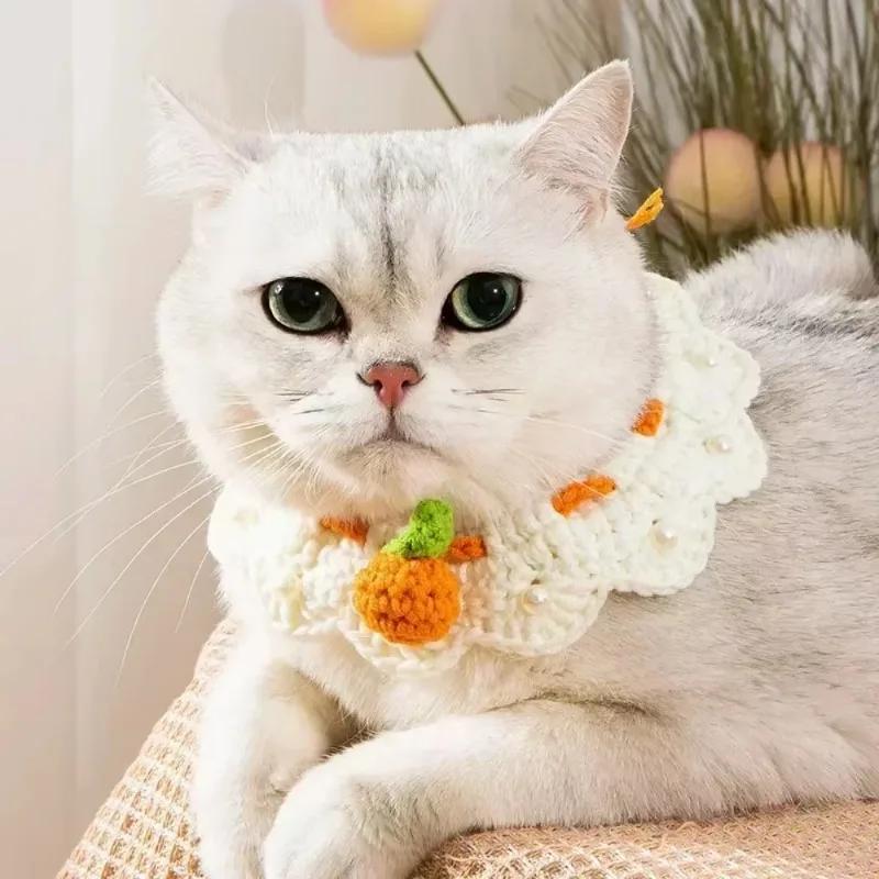 Cute Pet necklace Hand-knitted Saliva Towel Kitten Cat Puppy Adjustable Collar Pet Decorative Dog Cat Collar Pet dog Accessories