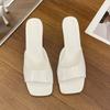Dameslippers Høyhælte Slippers Damesandaler Nye Sommerslippers Tynne Hæler Firkantede Tær Sexy Uteslippers Chanclas Mujer