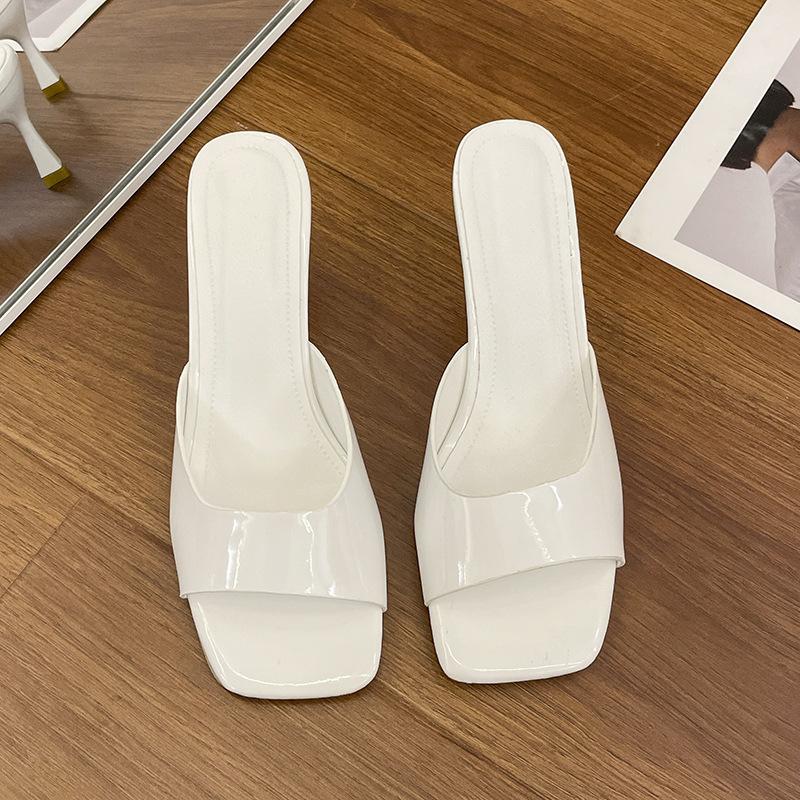 Dameslippers Høyhælte Slippers Damesandaler Nye Sommerslippers Tynne Hæler Firkantede Tær Sexy Uteslippers Chanclas Mujer
