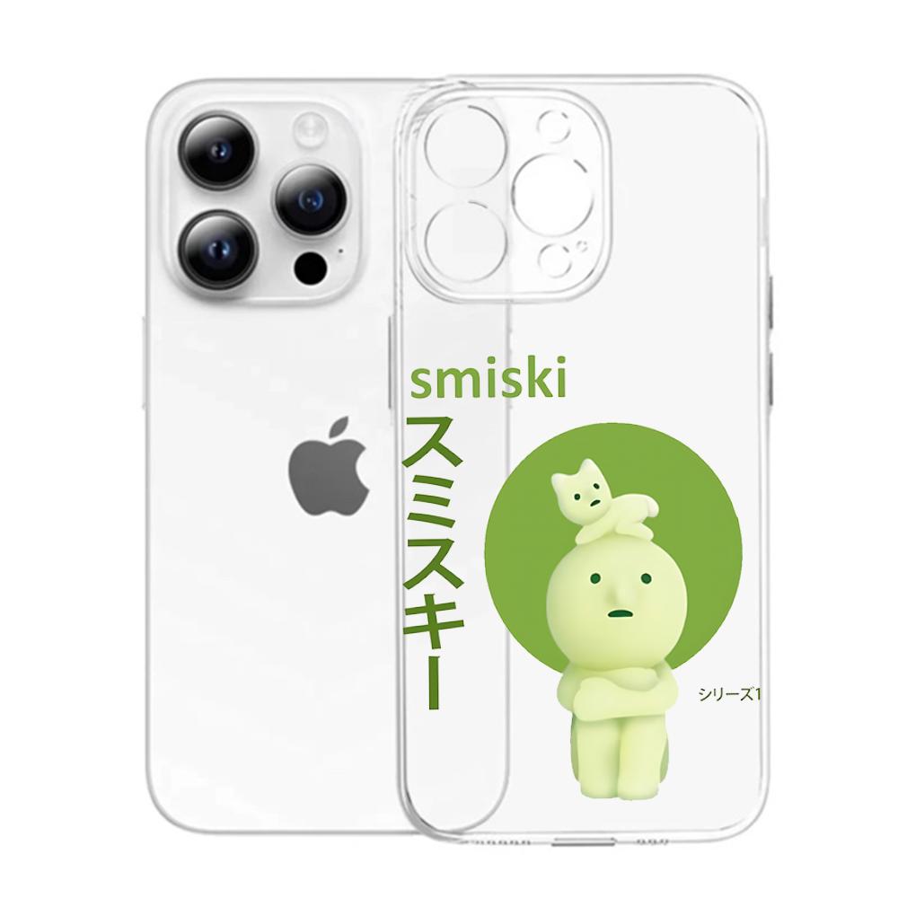 

Green S-Smiski Cute Phone Case For iPhone 16,15,14,13,12,11 Pro,Max,Plus,X,XS,XR,SE,Mini Transparent Silicone Soft iPhone11