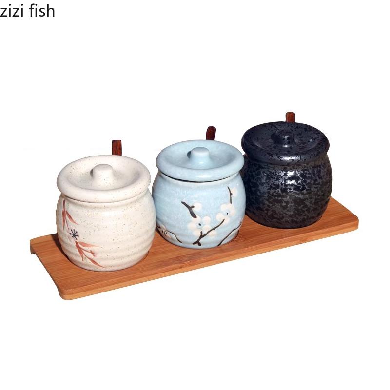 Japanese Style Ceramic Seasoning Jar Creative Seasoning Bottle Salt Jar Pepper Spice Jar Sugar Jars Household Kitchen Tools