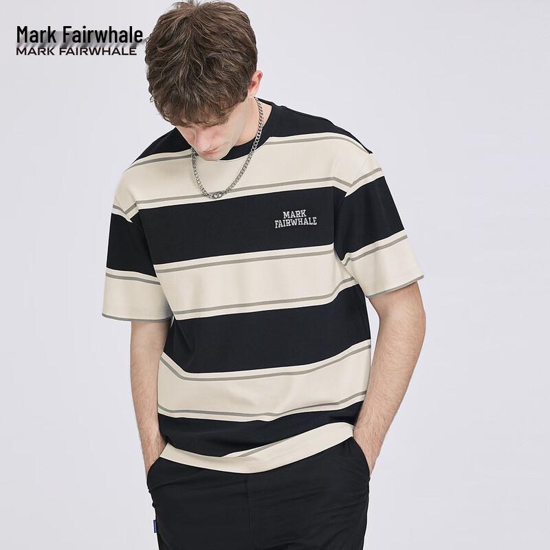 Mark Fairwhale Men s Striped Loose-Fit Round Neck T-Shirt 3XL