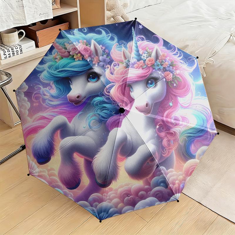 1pc Unicorn Twins Umbrella Portable Folding Umbrella Iron Frame Hole Bone Structure Outdoor Home Umbrella