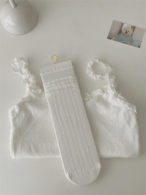Hollow Mesh Calf Socks Women'S Fungus Edge White Breathable Stacking Socks Summer Thin Style Not Stuffy Foot Versatile Jk Cotton Socks