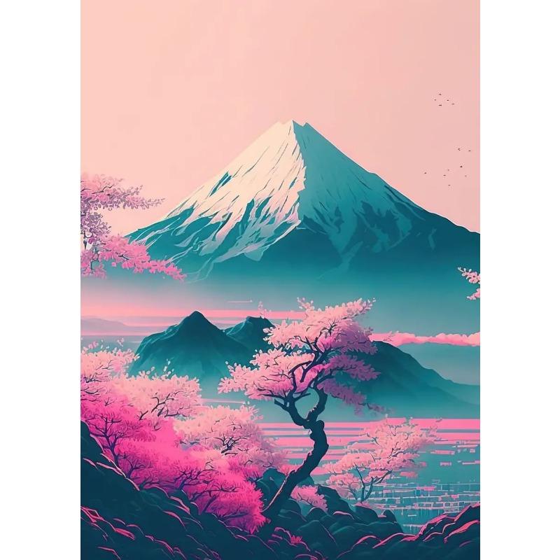 Mount Fuji Květy Sakury Nástěnné Umění Obrázek Japonská Krajina Plakát Plátno Malba Tisk Domácí Pokoj Dekor Estetická Nástěnná Malba