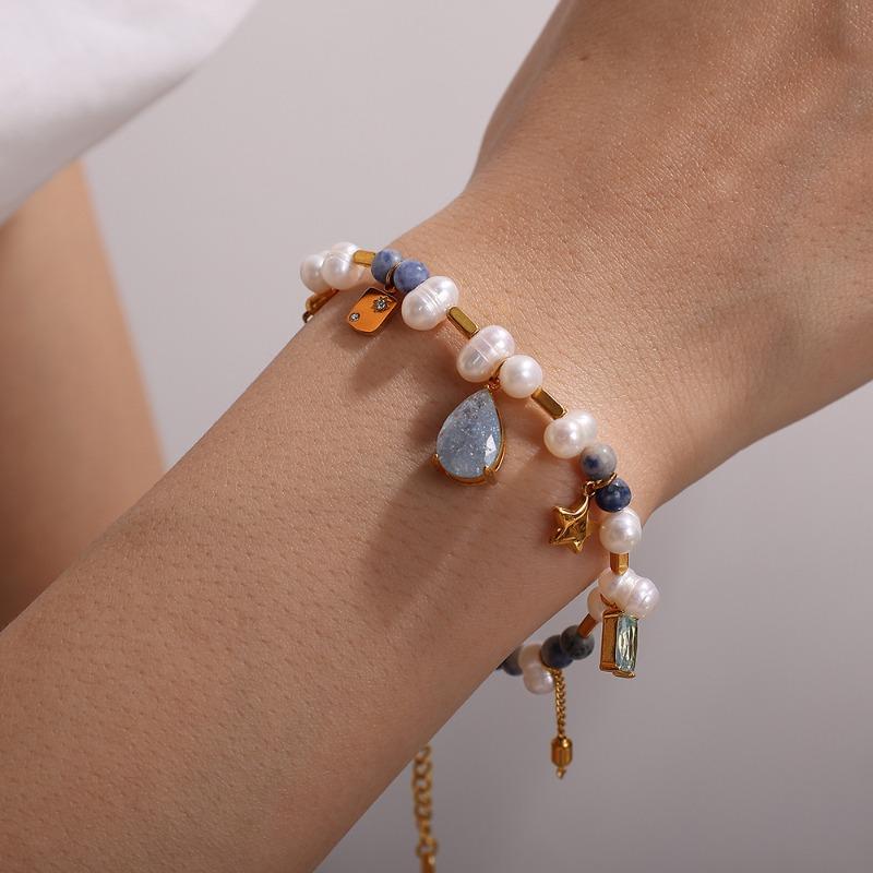 High-end zirkon natursten perlehalskæde - unikt design choker