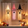 Halloween Light Up Smiling Ghost Hanging Decoration with Witch Hat Long Fringe Design for Indoor Outdoor Party Use