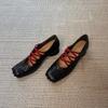 Vintage Crossed Mary Jane Shoes Women's Brown Thick Heel Shoes Pleated Square Ballet Shoes