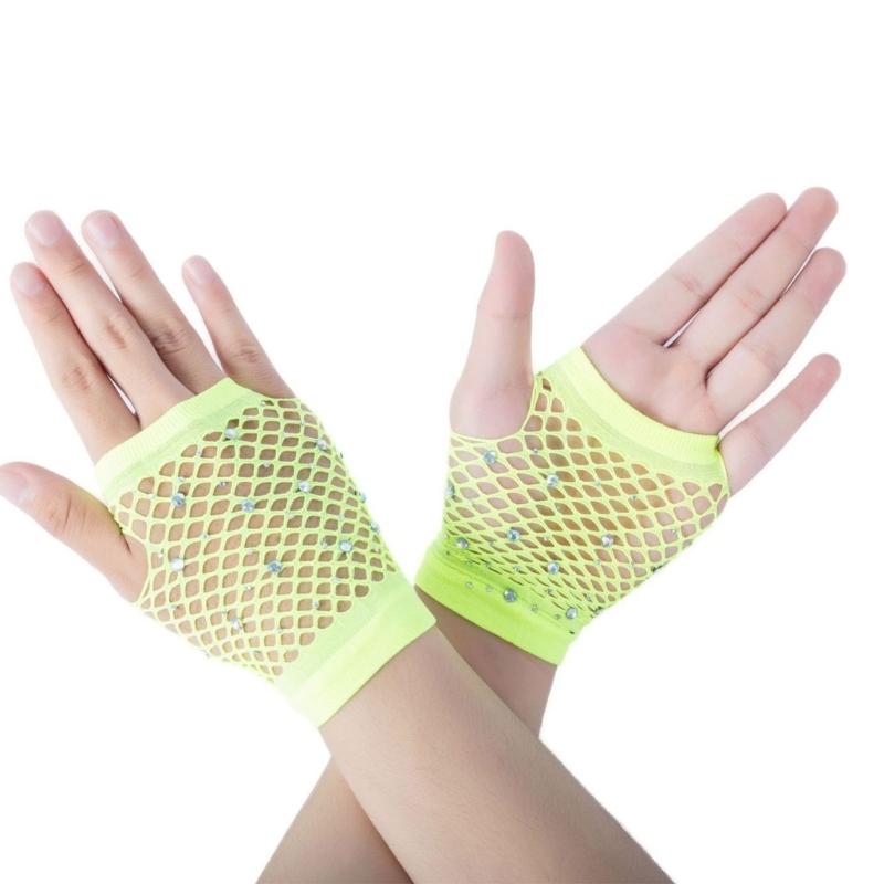 Sparkling Short Mesh Gloves For Nightclub Dance Event Summer Outdoor Comfortable Half Finger Wear