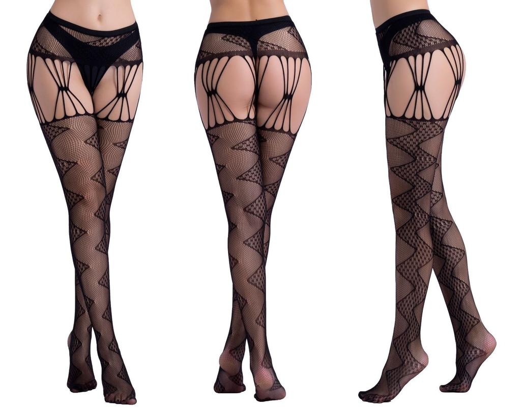 Four-Sided Open Suspenders, Pantyhose, Beautiful Legs, Elastic Fishing Net Socks, Hollow Cross Suspenders, Integrated Stockings, Small Grid