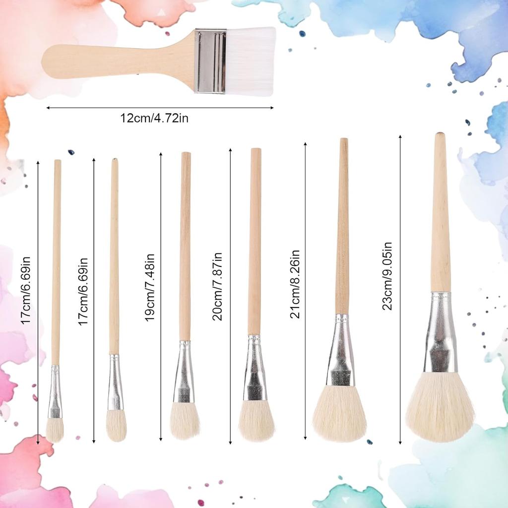 7pcs Acrylic Paint Brush Set Wooden Pottery Glaze Brushes Art Paintbrush Glaze Brushes Glaze Brushes Ceramic Watercolor Brushes Kit for Craft Painting