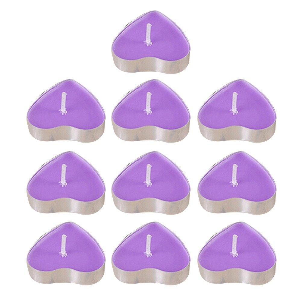 50Pcs Heart-Shaped Smoke-Free Romantic Candles Purple for Wedding Marriage Proposal Party Decoration Safe Indoor Outdoor Night