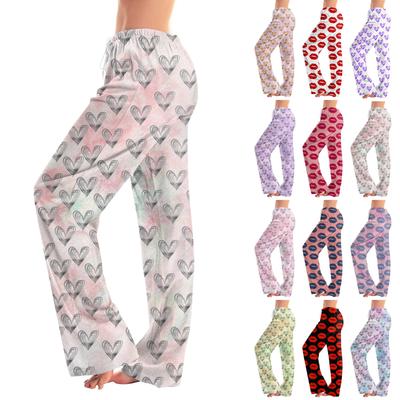 Womens Pajama Pants Sleepwear Casual Drawstring Elastic Waist Pants Comfy Straight Yoga Loose Trousers