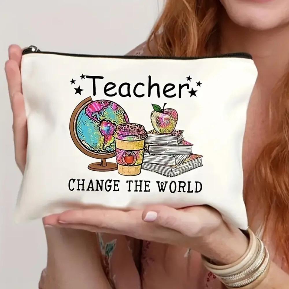 Linen Teacher‘s Day Gifts with Zipper Lightweight Stationery Storage Bag Portable Multi-functional Makeup Bag Teacher Pencil