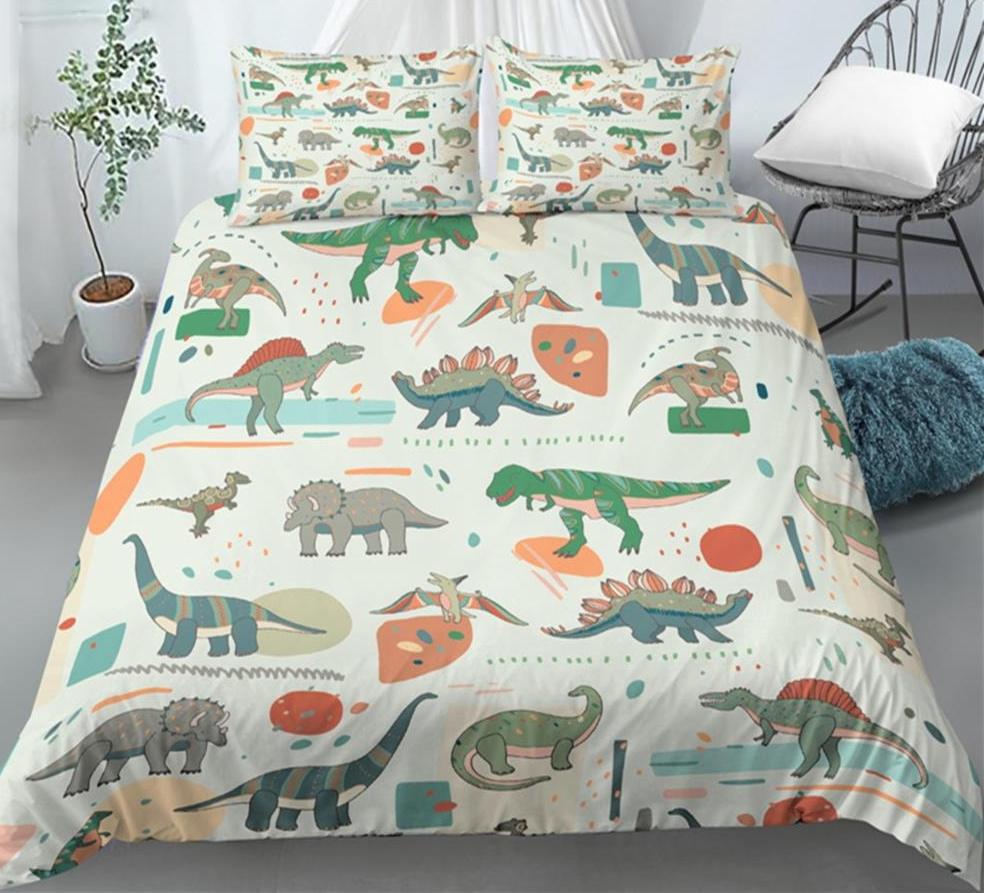 3D Dinosaurierdruck Gemütliches Bettbezug-Set Queen King Size Cartoon Bettwäscheset Wohnen Zuhause Luxus 3-teiliges Set mit 2 Kissenbezügen