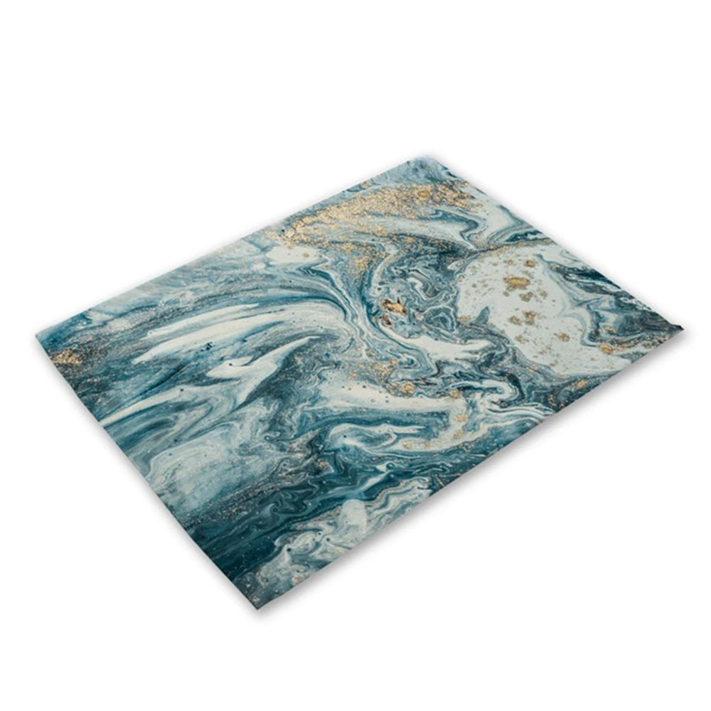 Green Rose Pink Marble Printing Linen Placemat for Dining Table Drink Coaster Home Decor Dining Mat Modern Kitchen Cup Pads