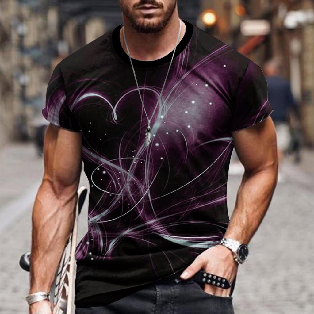 Sommer Rundhals 3D Linienverlauf Druck Top Modische Lässige Kurzarm Herren T-Shirts