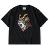 Crew Neck Summer Soft Back Print Roaring Shogun Embroidered Cotton Size M [karaku] Men's Short-Sleeve T-Shirt, 100% Cotton, Moisture-Wicking,