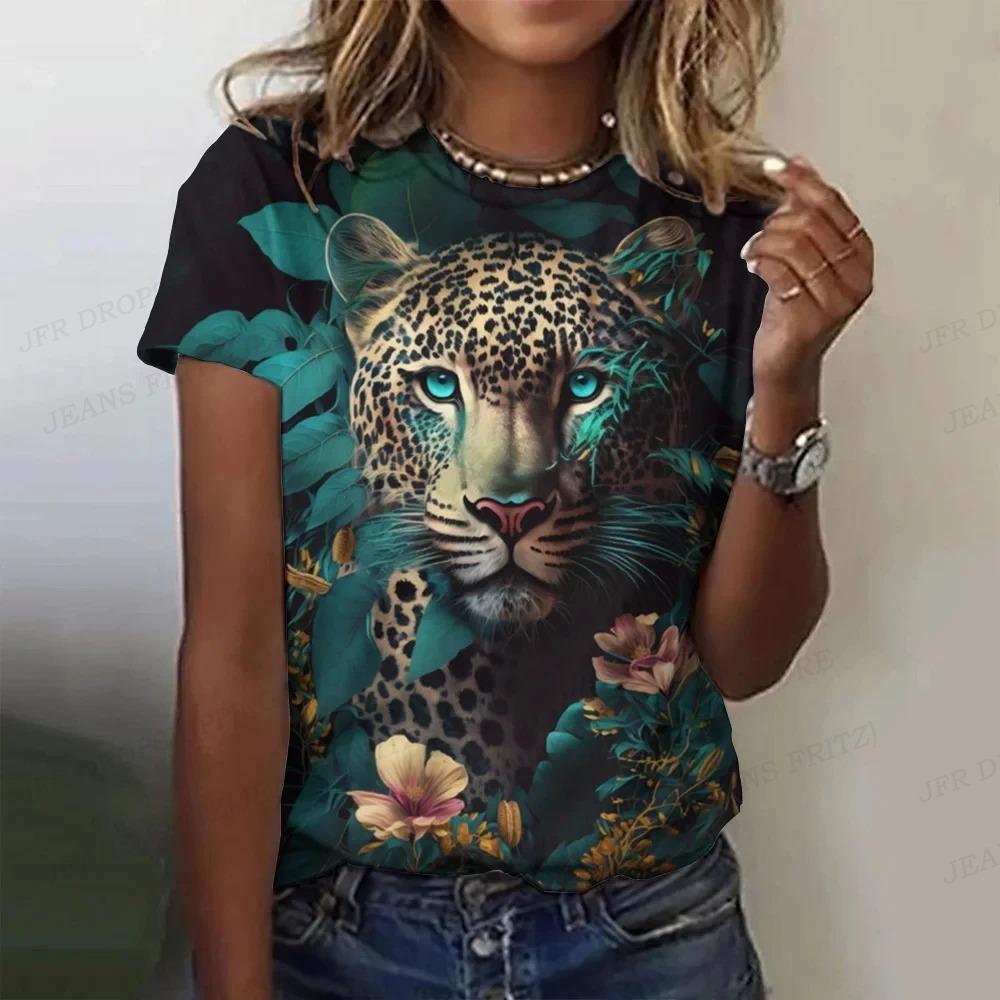 Summer Tiger Pattern T-shirt Animal 3d Printing Women's Casual Round Neck Short-sleeved Retro Y2k Harajuku Top Women's Clothing