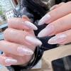Silver Fine Glitter Crushed Ice Sweet and Fashionable Removable Manicure 24 Pieces Press On Nails