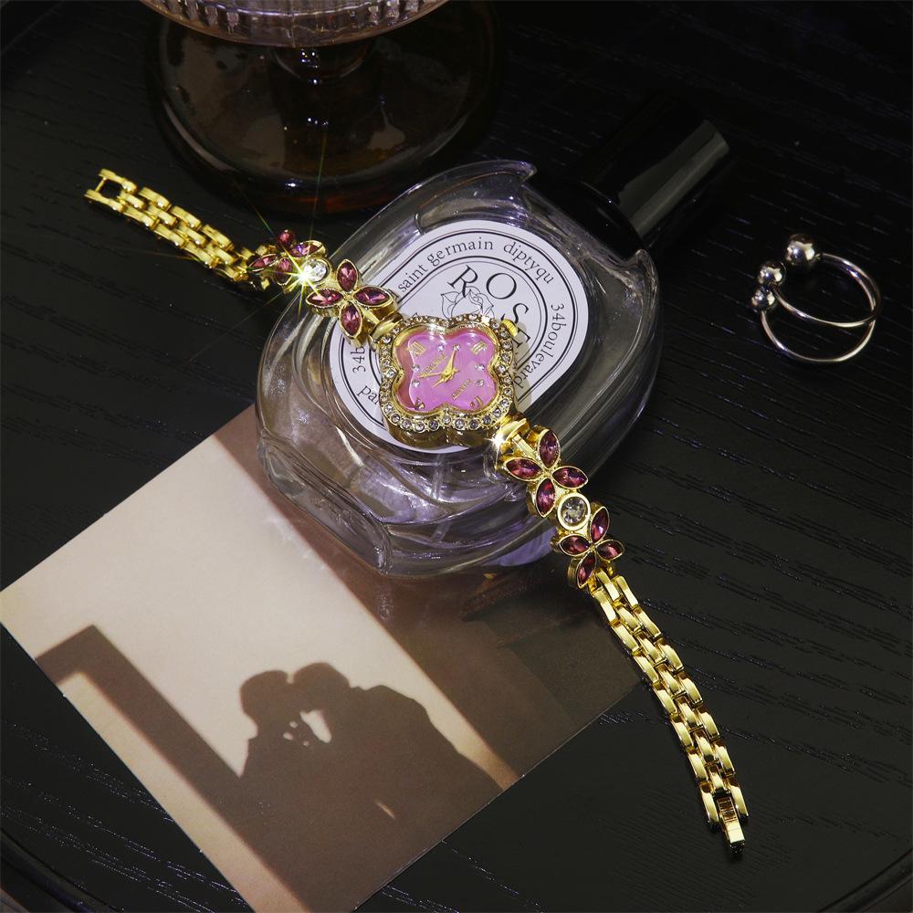 Fashion Clover Bracelet Quartz Watch Women's Colorful Gemstone Full Diamond Watch