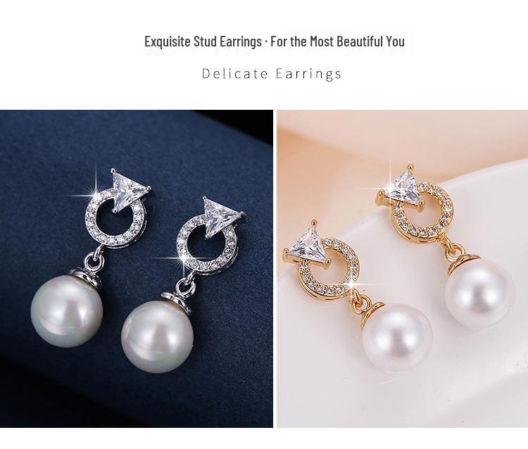 Korean Geometric Hoop & Pearl Dangle Earrings - Exquisite Metal Diamond Stud Women's Earrings