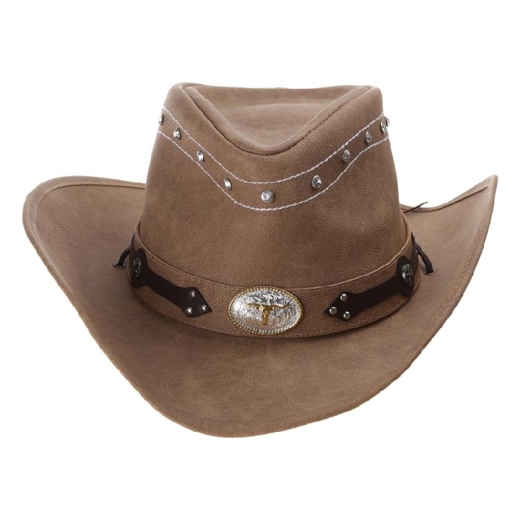 Vintage Faux Leather Hat Women Men Cowboy Hat Ethnic Style Western Style Hat