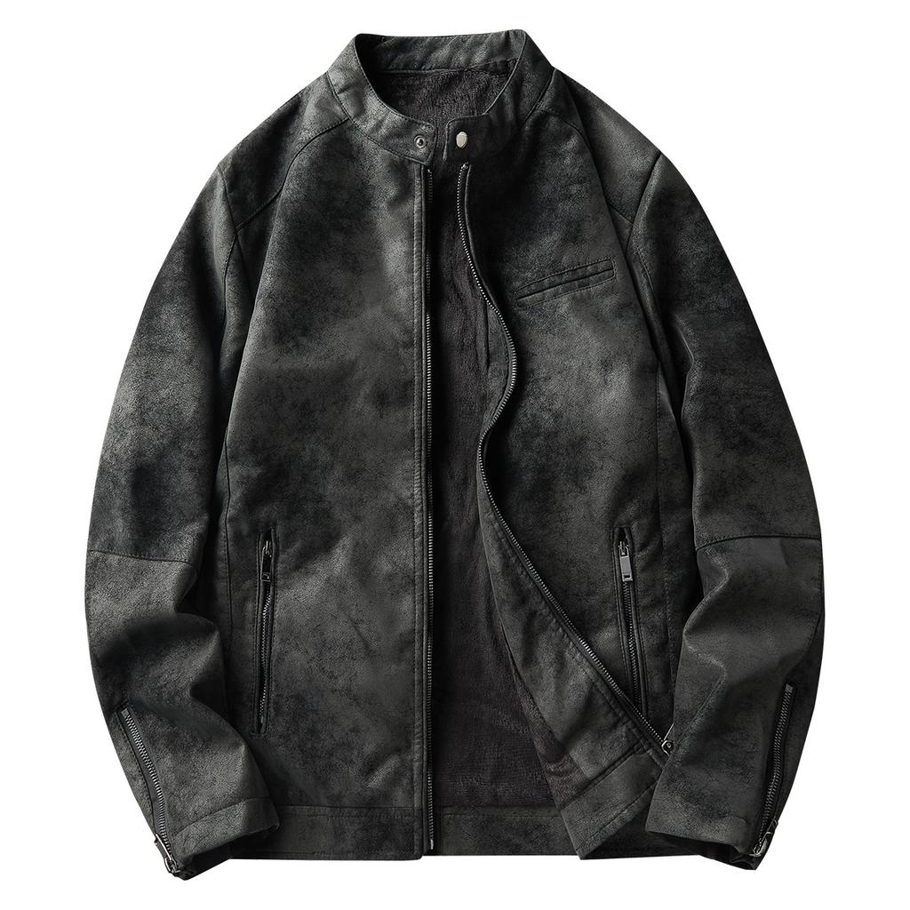 The new model is suitable for two open velvet light wind locomotive leather jacket men's autumn and winter suit collar casual