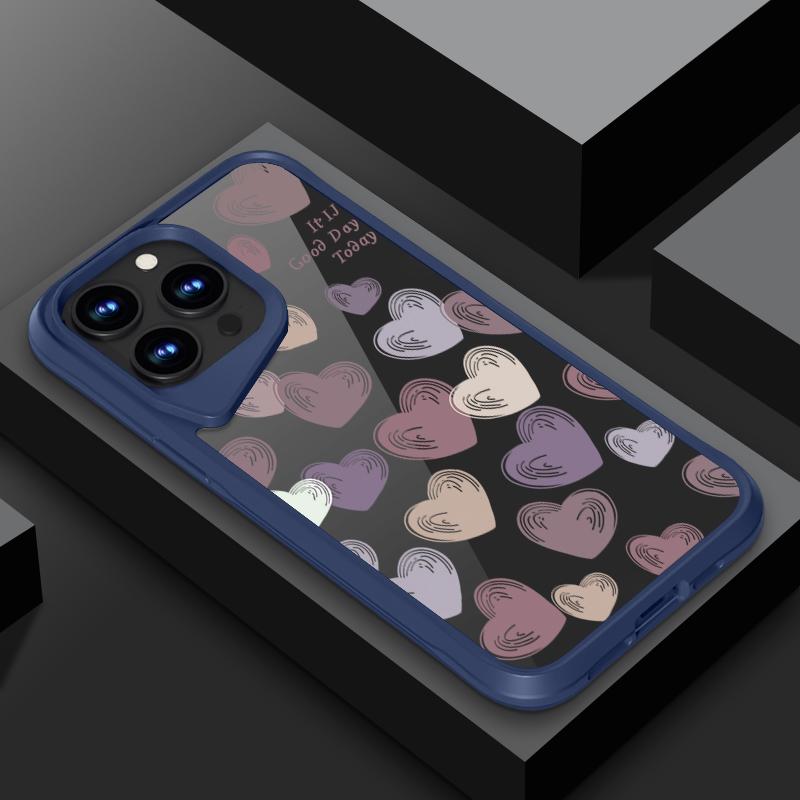 

Прозрачный ударопрочный чехол с однотонными краями для iPhone 16, 15 Pro, 14 Plus, 13 Pro Max, с рисунком в виде сердец любви, акриловый жесткий чехол с мягкими краями iPhone 15 чёрный