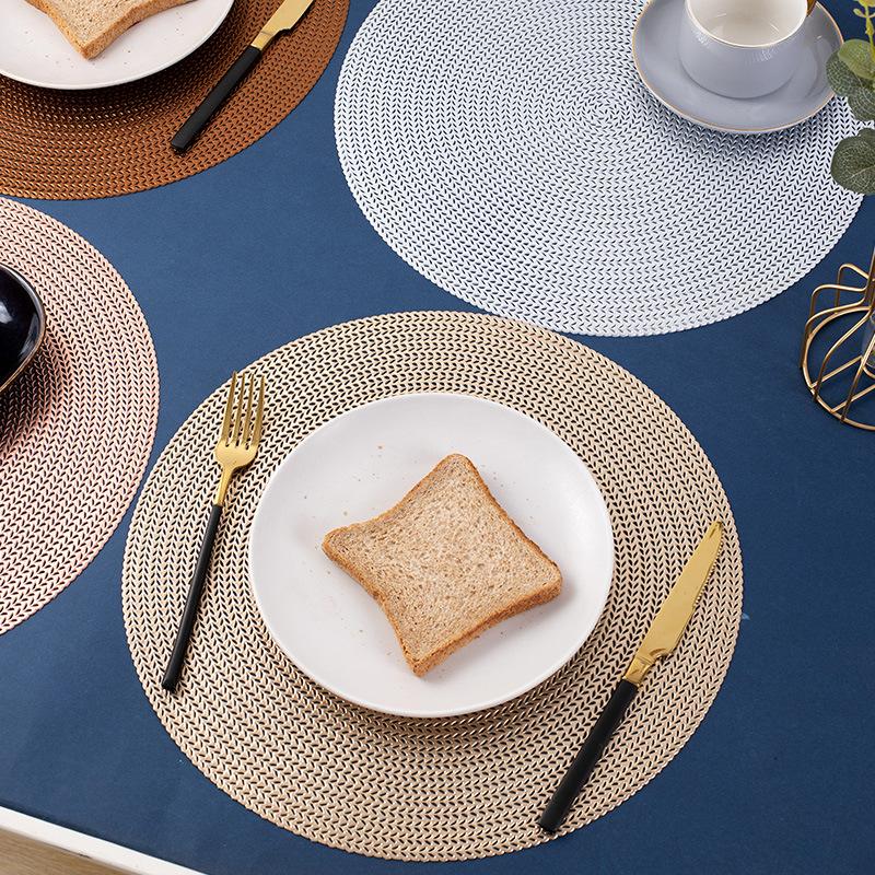 Round Hollow PVC Placemat Wind Coaster Insulated Dining Table Mat Non-Slip Bowl Mat Wheat Western-Style Placemat