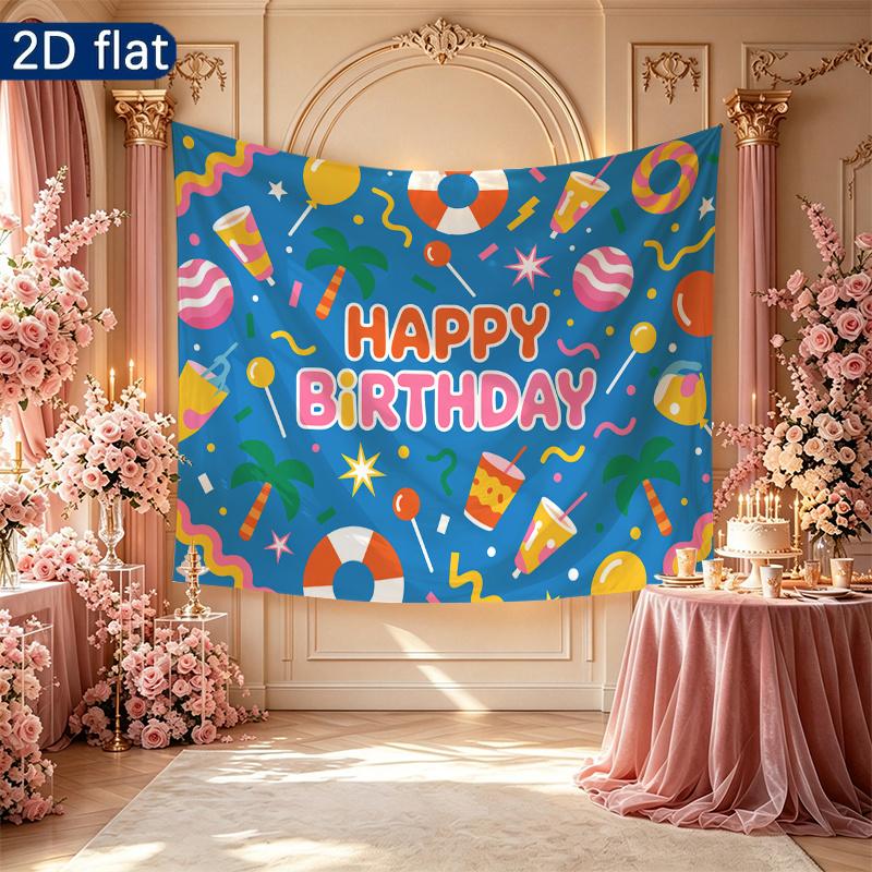 Happy Birthday Gifts Photo Background, Colorful Polyester Banner for Party Supplies