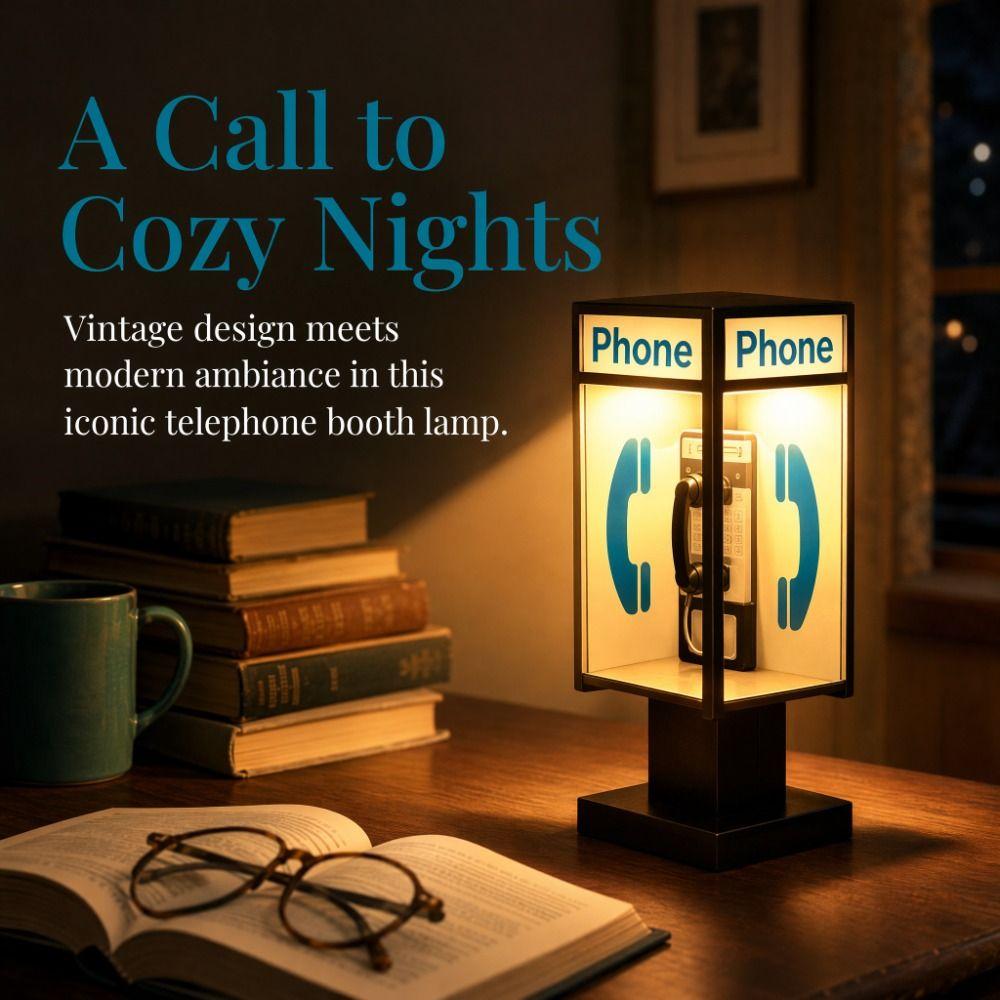 Soft Warm Glow Vintage Phone Booth Night Light LED Light Desktop Table Lamp  Office Desktops