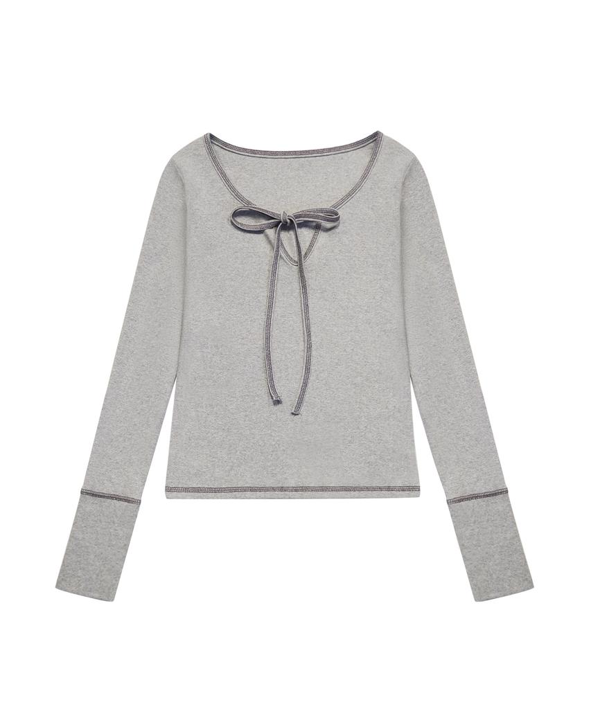 Mileko Stitch Ribbon T Grey