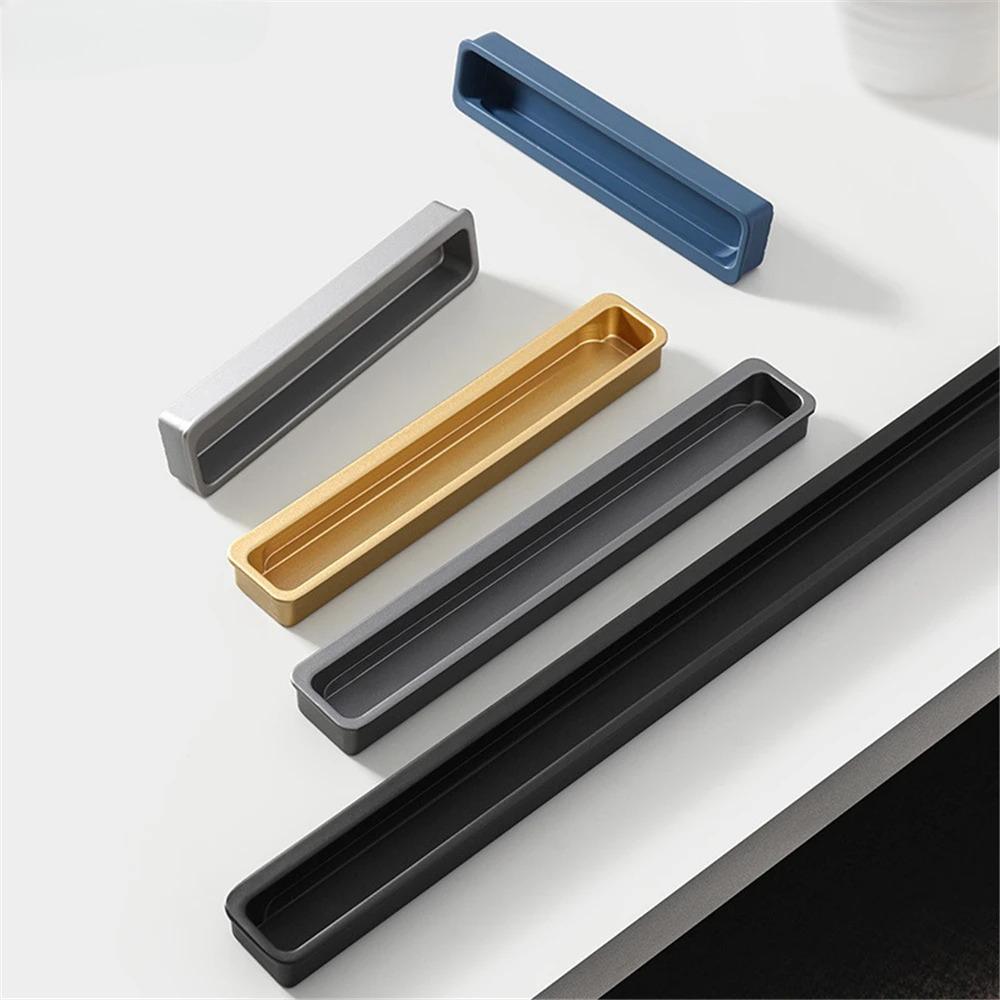 Modern Minimalist Embedded Grooved Sliding Door Handle Concealed Extended Cabinet Handle Wardrobe Closet Furniture Drawer Pulls
