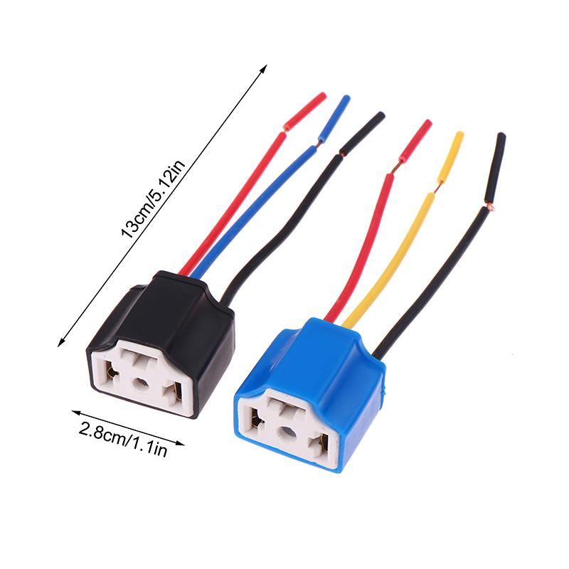 2Pcs/set Car H4 3-hole Ceramic Bulb Socket Copper Wire Wiring Bulb Plug Car Headlight Bulb Lampholder Light Beam Socket Plug