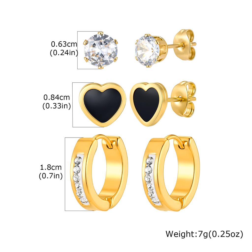 Earrings Set Gold Plated Stainless Steel Black Flower Studs CZ Hoop Earrings for Women Multiple Piercing Jewelry