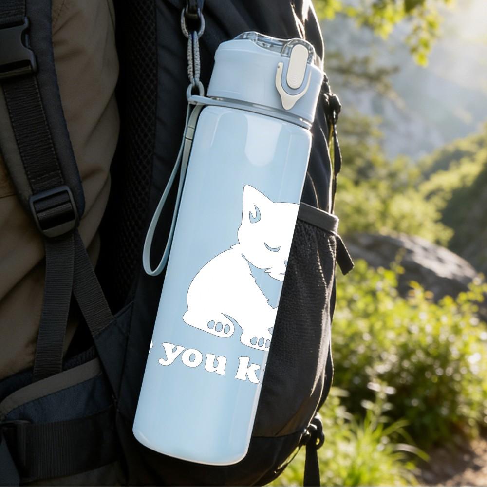 1PC Are You Kitten Me Light Cat 750ml Color Plastic Sports Water Bottle Leakproof Flip Straw Lid Suitable for Sports Office Home Use