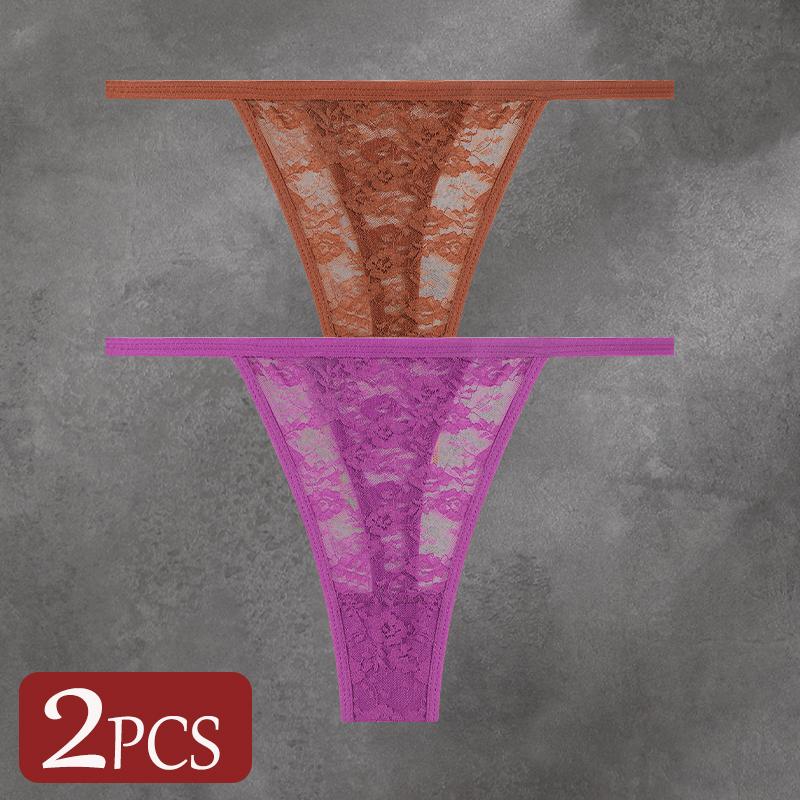 FINETOO 2 Stück/Set Damenunterwäsche Spitze Durchsichtige Unterhosen Sexy Atmungsaktiv Ausgeschnitten G-String Tanga Damen Niedrige Taille Sexy Dessous